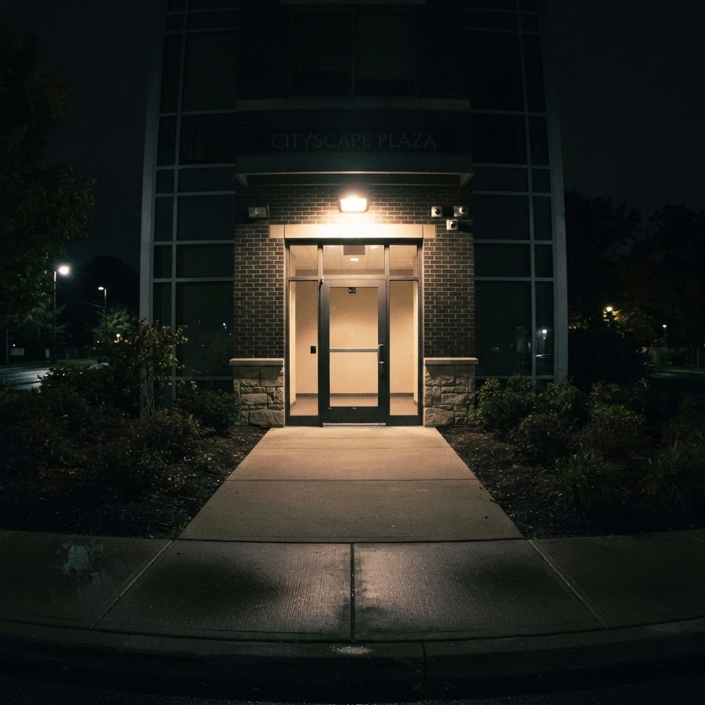 A single live camera feed of a building entrance, shared with a tenant
